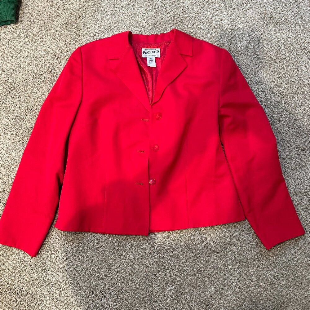 Red Pendleton blazer with should pads